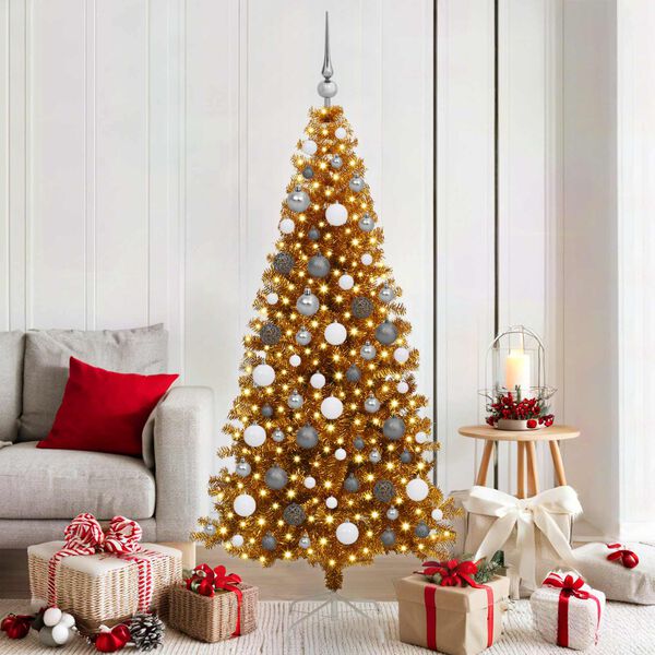 vidaXL Christmas Tree with 300 LEDs with Stand Gold 70.9" PET