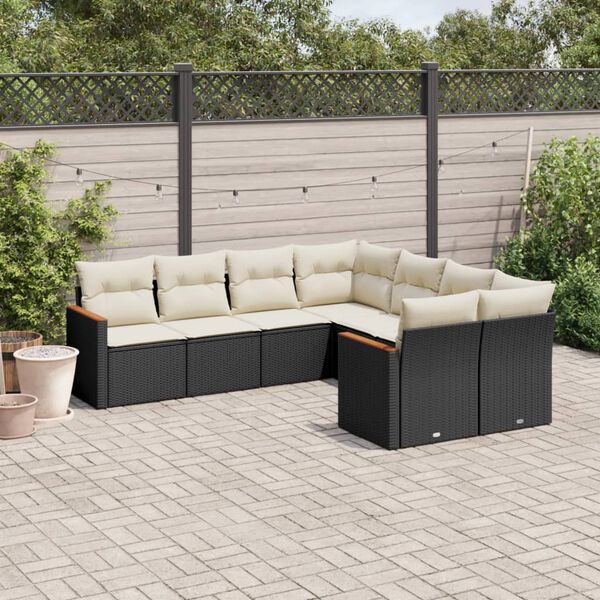 vidaXL Garden Sofa Set Black PE Rattan Medium Removable Covers