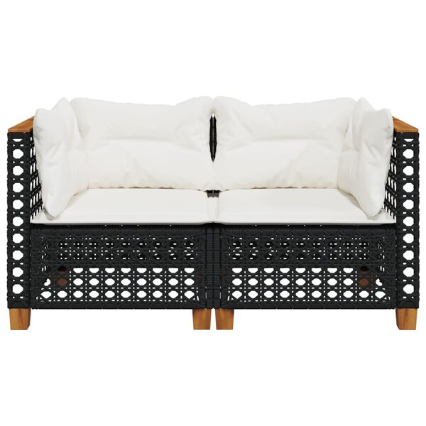 vidaXL Garden Sofa Set of 2 Black PE rattan Medium Modular