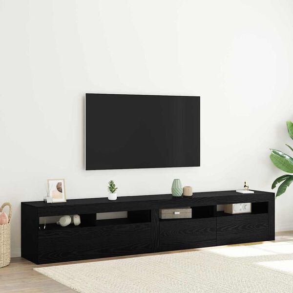 vidaXL TV Cabinet 2 pcs Black Oak 210 x 35 x 40 cm Engineered Wood