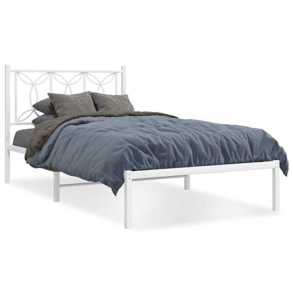 vidaXL Bed Frame White Steel 42.1 x 79.9 in Bed Frame Rectangular