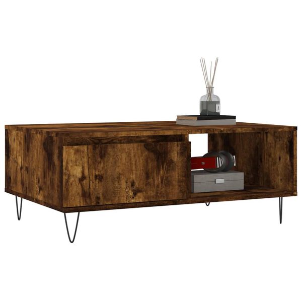 vidaXL Coffee Table Smoked Oak Engineered Wood, Iron Medium Coffee Table