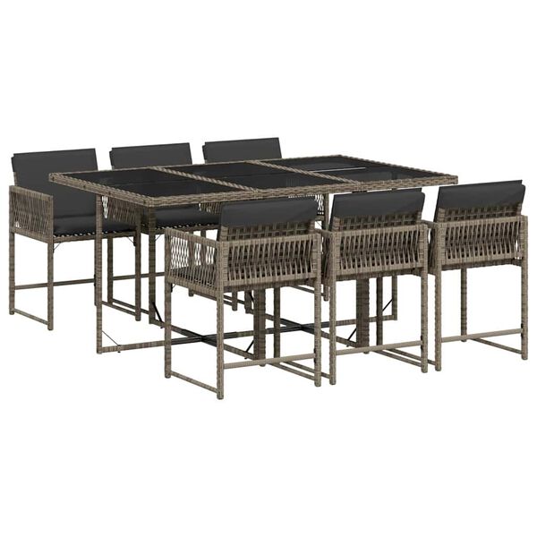 vidaXL Garden Dining Set Gray PE Rattan 6-Seater Foldable