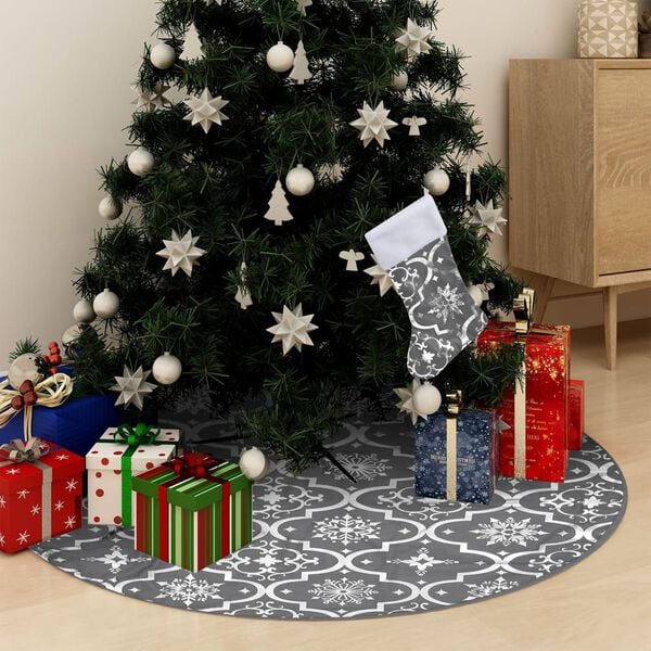 vidaXL Christmas Tree Skirt Grey Polyester Large Collapsible