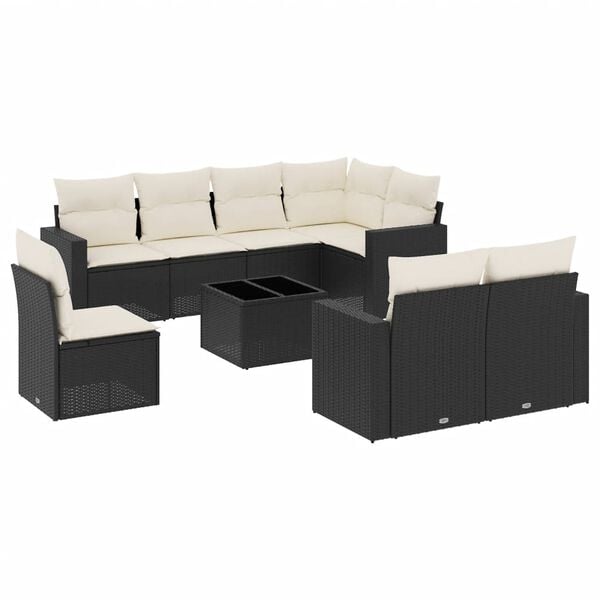 vidaXL Garden Sofa Set Black and Cream White PE Rattan Modular Modular