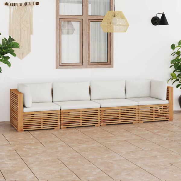 vidaXL Patio 4-Seater Sofa with Cushions Solid Teak Wood