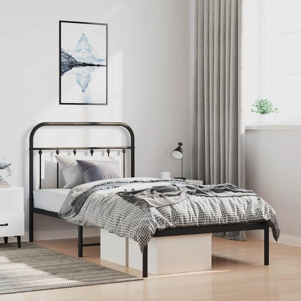 vidaXL Bed Frame Black Powder-Coated Steel Twin Bed Frame Rectangular