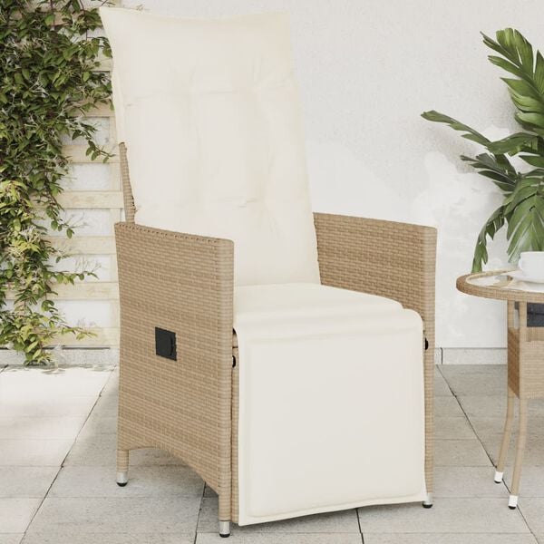 vidaXL Reclining Garden Chair Beige Poly Rattan Single