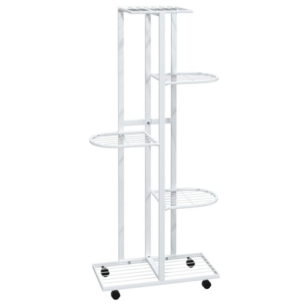 vidaXL Flower Stand White Iron Tall Rollable Flower Stand