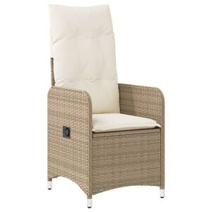 vidaXL Reclining Garden Chair Beige PE Rattan, Powder-Coated Steel Medium