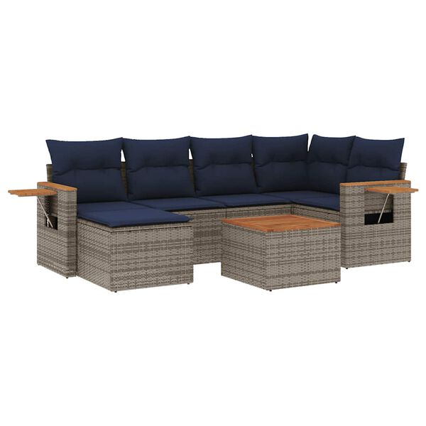 vidaXL 7 Piece Patio Sofa Set with Cushions Grey Poly Rattan (US only)