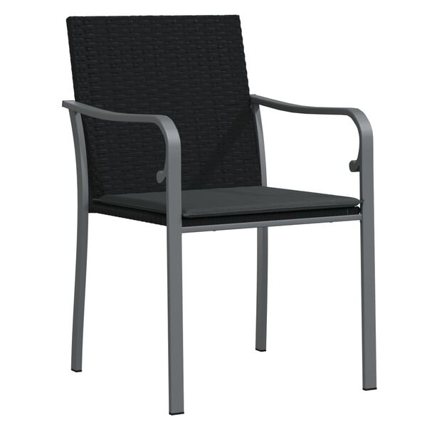 vidaXL Garden Chair Set of 2 Black Poly Rattan, Steel Standard Durable