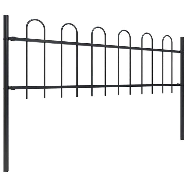 vidaXL Garden Fence with Hoop Top Steel 491.3"x23.6" Black