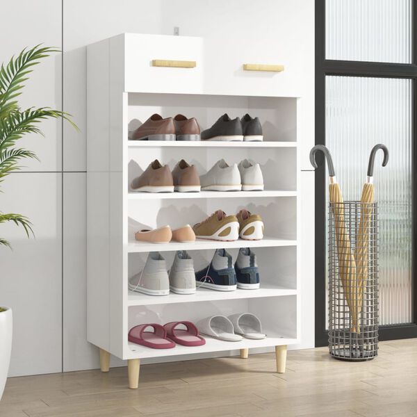 vidaXL Shoe Cabinet High gloss white Engineered wood Tall Shoe Cabinet