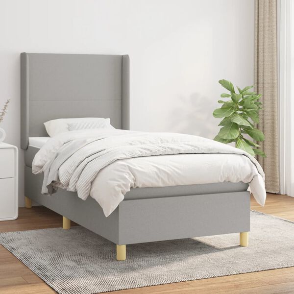 vidaXL Box Spring Bed with Mattress Light Gray 39.4"x79.9" Twin XL Fabric