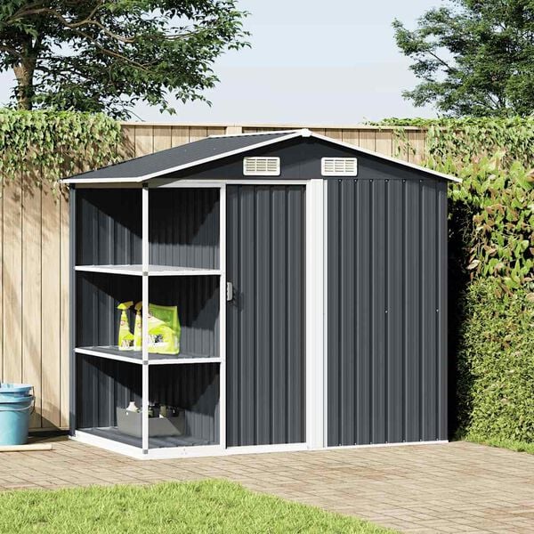 vidaXL Garden Shed Anthracite Galvanized Iron Large Garden Shed