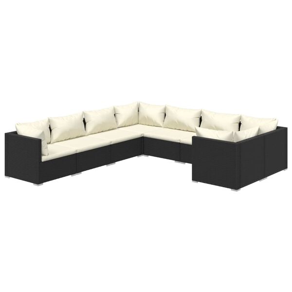 vidaXL Garden Lounge Set Black PE Rattan 27.6 x 27.6 x 23.8 in Modular