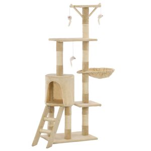 vidaXL Cat Tree Beige Particle board, soft plush, sisal rope 54.3 in tall