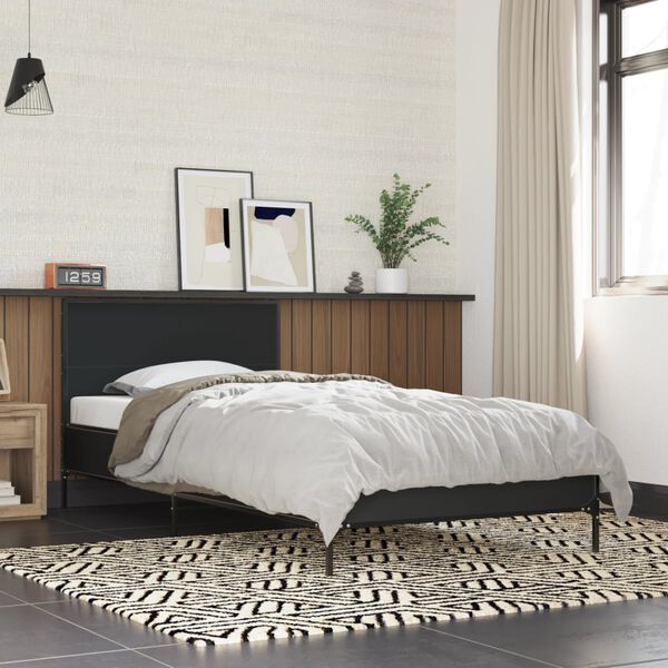 vidaXL Bed Frame Black Engineered wood, Metal, Plywood Single Durable