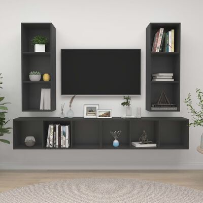 vidaXL Wall-mounted TV Stands 4 Pcs Gray Engineered Wood