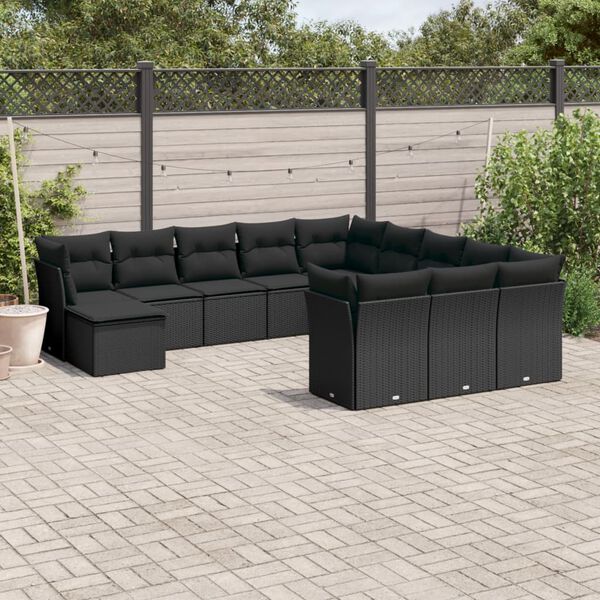 vidaXL Garden Sofa Set Black PE rattan, powder-coated steel Large