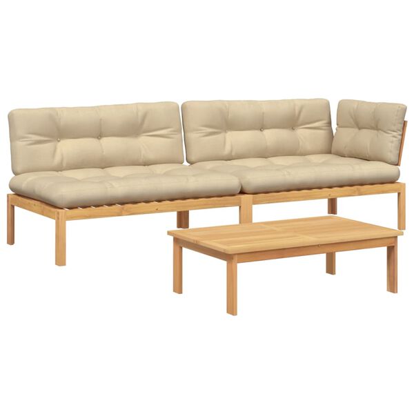 vidaXL Pallet Sofa Set Beige, Natural Wood Solid Acacia wood, Polyester