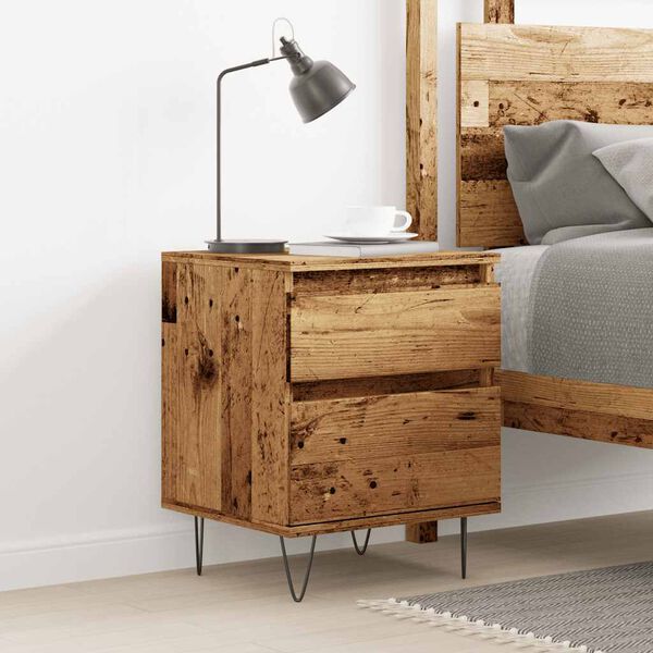 vidaXL Nightstand Old Wood Engineered Wood, Metal Compact Nightstand