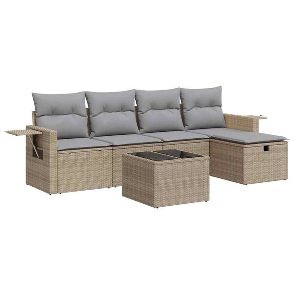vidaXL Garden Sofa Set Beige Poly Rattan 6 Piece Sofa Set