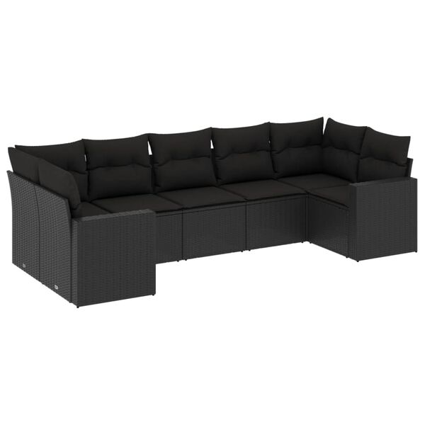 vidaXL Garden Sofa Set Black PE rattan, powder-coated steel Large