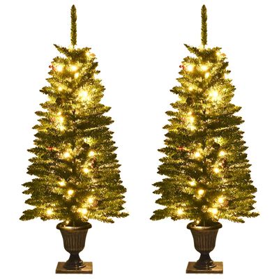 vidaXL Artificial Christmas Trees 2 pcs with Wreath, Garland and LEDs