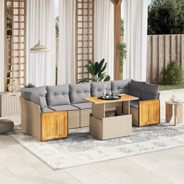 vidaXL Garden Sofa Set Beige PE rattan Medium Adjustable Armrests