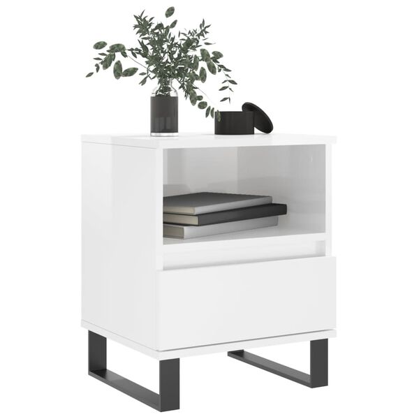 vidaXL Bedside Cabinet High gloss white Engineered wood, metal