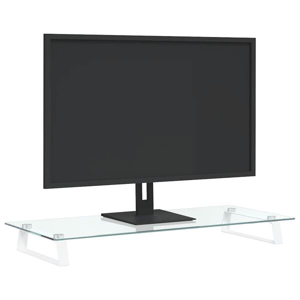 vidaXL Monitor Stand White 31.5"x13.8"x3.1" Tempered Glass and Metal