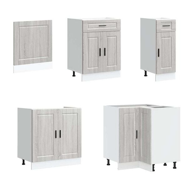 vidaXL Kitchen Cabinet Set Gray Sonoma Engineered wood and glass Large