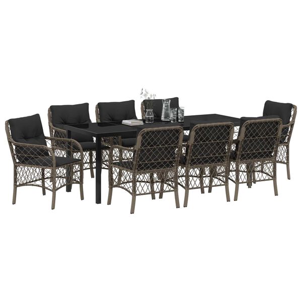 vidaXL Garden Dining Set with Cushion 9 pcs Grey Poly Rattan
