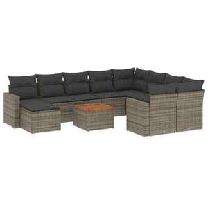 vidaXL Garden Sofa Set Gray Poly rattan, powder-coated steel, acacia wood