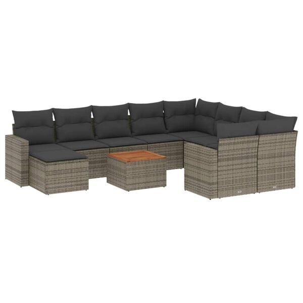 vidaXL Garden Sofa Set Gray Poly rattan, powder-coated steel, acacia wood