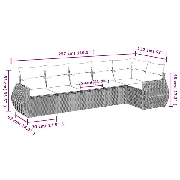 vidaXL Garden Sofa Set Grey PE Rattan, Powder-Coated Steel, Polyester