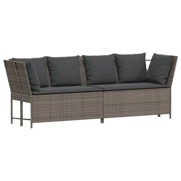 vidaXL Garden Sofa Grey PE rattan, powder-coated steel, polyester