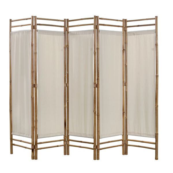 vidaXL Folding 5-Panel Room Divider Bamboo and Canvas 78.7"