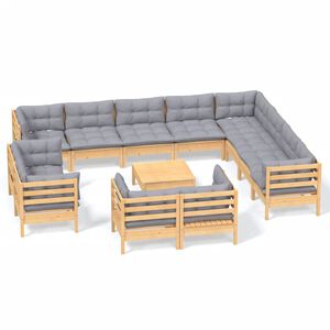vidaXL Garden Lounge Set Grey and Pine Solid Pinewood, Polyester fabric