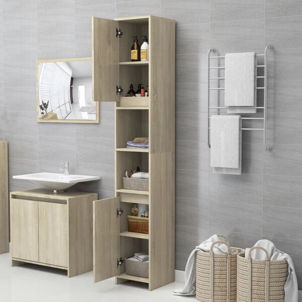 vidaXL Bathroom Cabinet Sonoma Oak Engineered Wood Tall Bathroom Cabinet