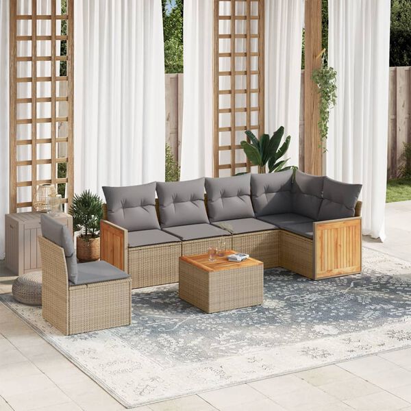 vidaXL Garden Sofa Set Beige PE rattan Large UV-resistant materials