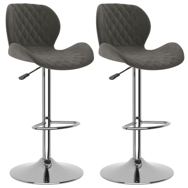 vidaXL Bar Stool Set of 2 Dark grey Chromed steel, velvet (100% polyester)
