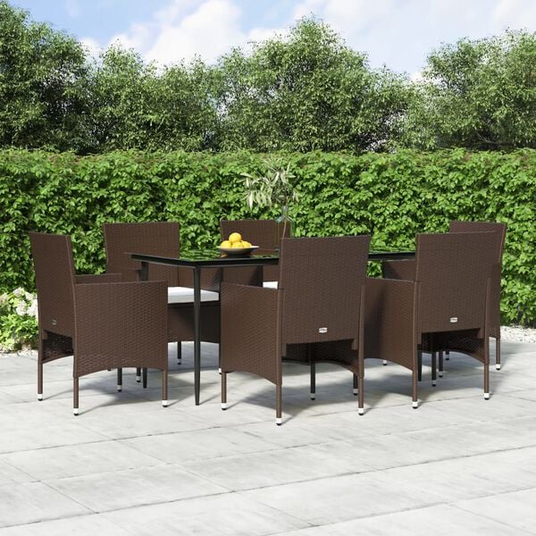 vidaXL Garden Dining Set Brown and Black with Cream White Cushions