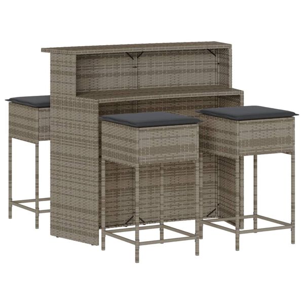 vidaXL Garden Bar Set Grey PE rattan, powder-coated steel Standard