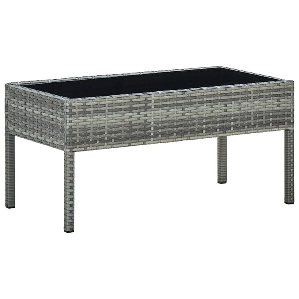 vidaXL Garden Table Grey PE Rattan, Steel, Glass Medium Durable