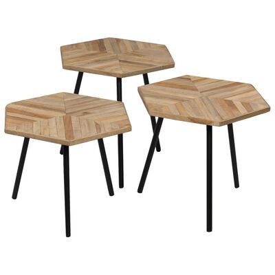 vidaXL 3 Piece Coffee Table Set Reclaimed Teak Hexagonal