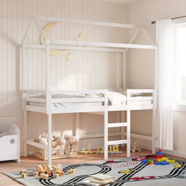 vidaXL Loft Bed White Solid pine wood Twin Loft Bed Rectangular
