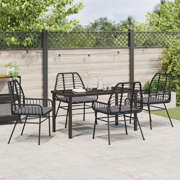 vidaXL Garden Dining Set 5 pcs Black Poly Rattan